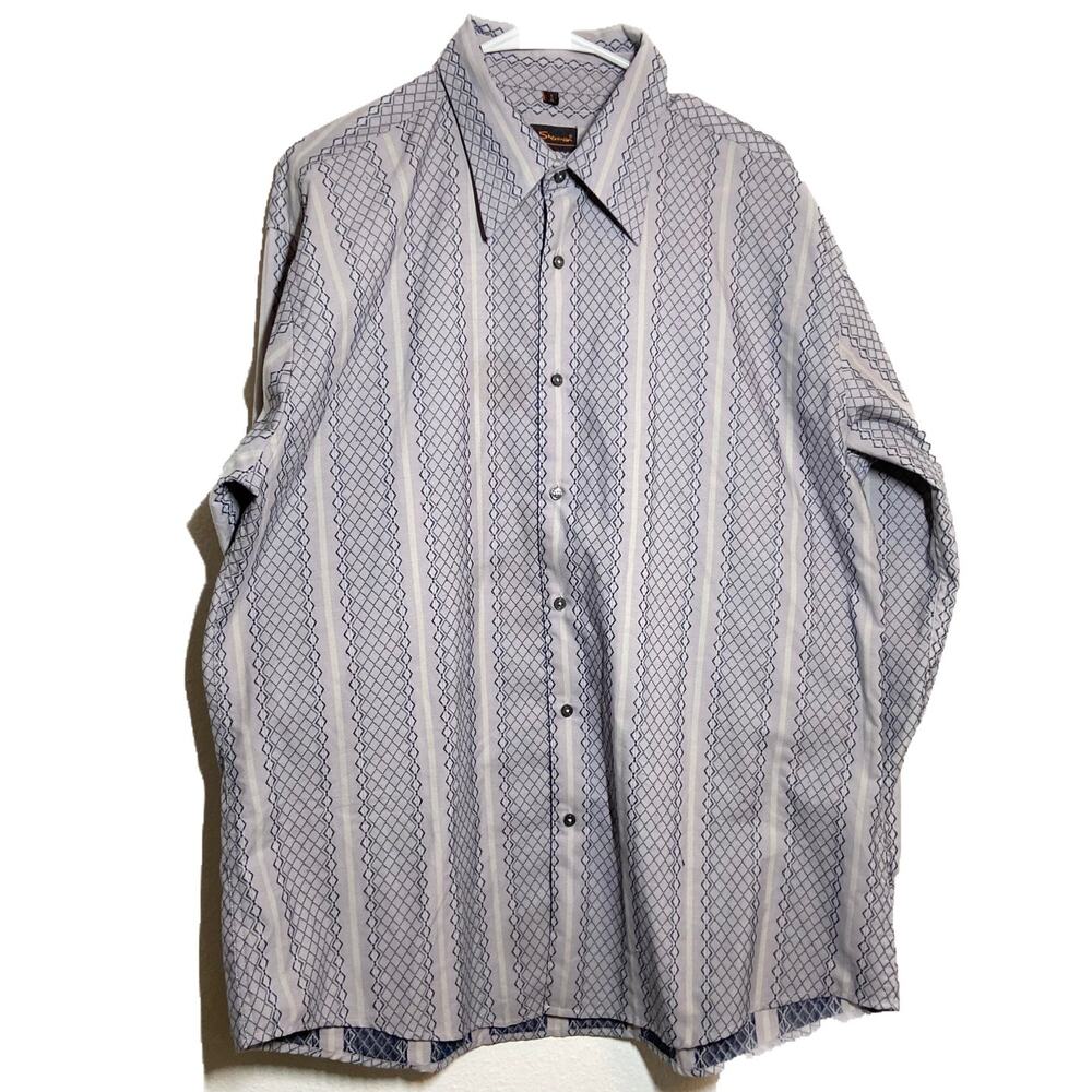 Ben Sherman Button Down Shirt AOP Long Sleeve Collared Argyle Diamond Gray XL